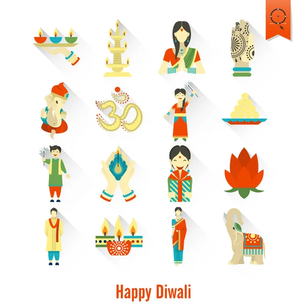 Diwali. Indian Festival Icons — Stock Vector