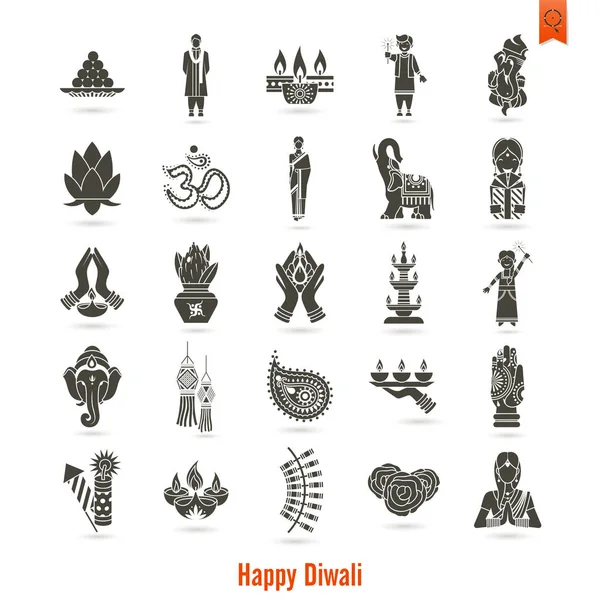 Diwali. Indyjskich festiwal ikony — Wektor stockowy