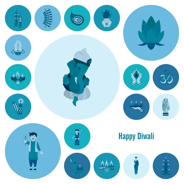 Diwali. Iconos del Festival Indio — Archivo Imágenes Vectoriales