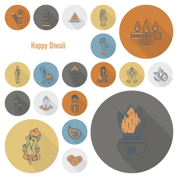 Diwali. Iconos del Festival Indio — Archivo Imágenes Vectoriales