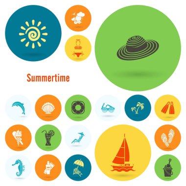 Yaz ve plaj basit düz simgeler