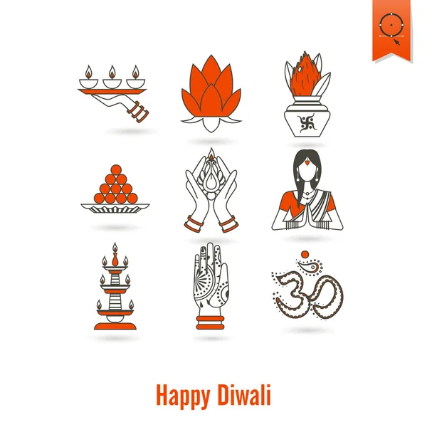 Diwali. Indiska Festival ikoner — Stock vektor