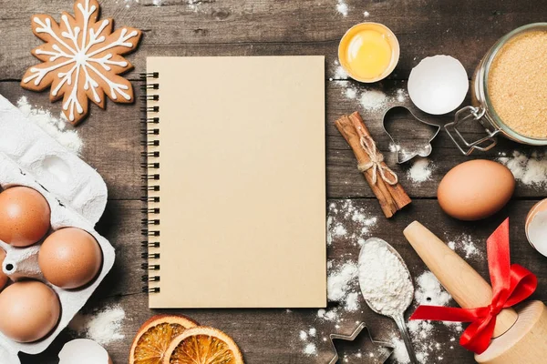 Xmas pişirme veya arka plan yemek. Metin alanı, üstten görünüm.