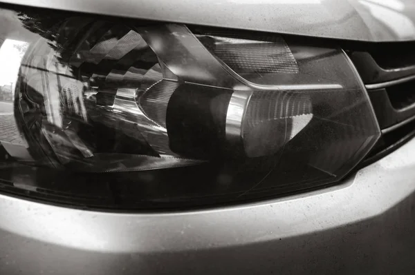 Car Headlight Grey Car Black White Background Background Image — Stock Photo, Image