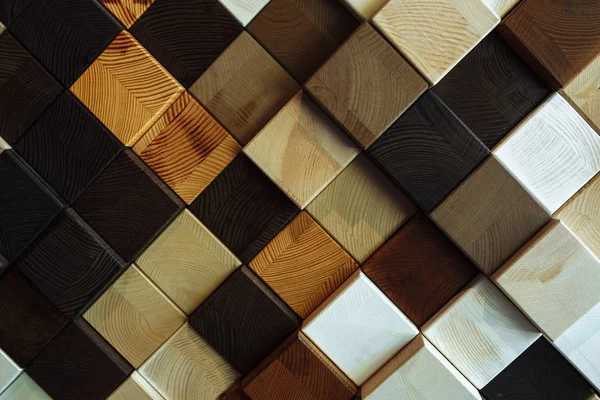木材、正方形の形をした、美しい背景の異なる質感と色 — ストック写真