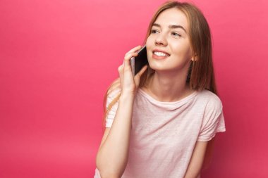 Portre, seyir, Evet neşeli güzel kızın komik yeterli, pembe, izole reklam