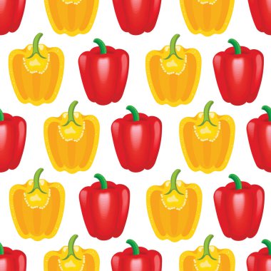 Kırmızı ve sarı biberli kusursuz desen. Bulgar biberinin tamamı..