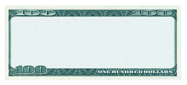 Pola uang kertas 100 dolar kosong terisolasi pada latar belakang putih — Stok Foto