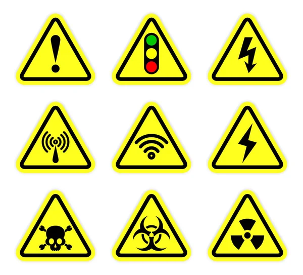 Advertencia vectorial, símbolo de señal y conjunto de señales de radiación — Archivo Imágenes Vectoriales