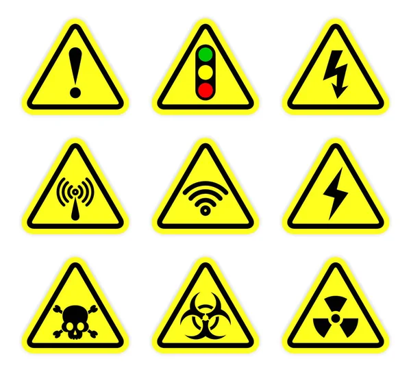 Avertissement vectoriel, symbole de signal et ensemble de signes de rayonnement — Image vectorielle