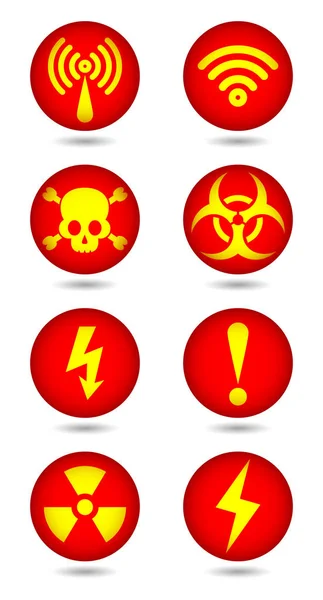Vector waarschuwing, symbool van het signaal en straling tekenen set — Stockvector