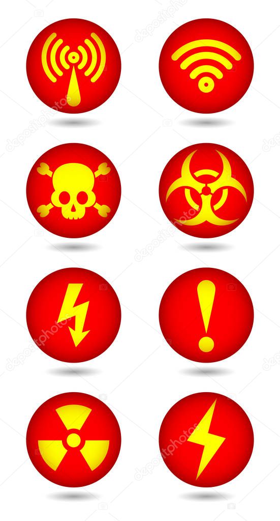 Vector warning, signal symbol and radiation sign set 