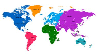 Vektör Dünya Haritası ülke ve sermaye ile