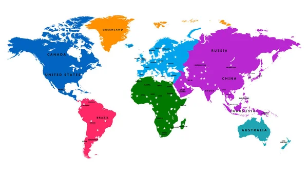 Carte du monde vectoriel avec pays et capitale — Image vectorielle