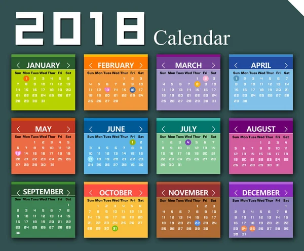 Sfondo calendario vettoriale 2018 — Vettoriale Stock