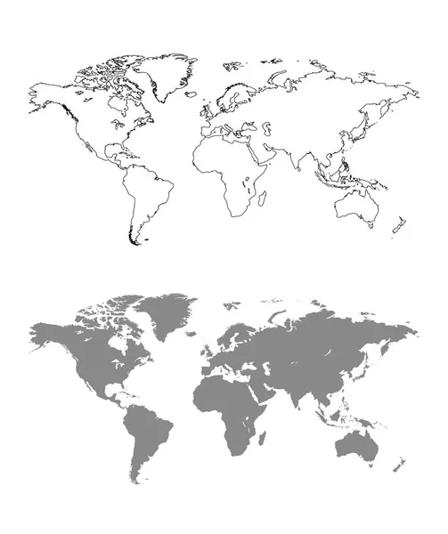 Mappa del mondo vettoriale con contorno — Vettoriale Stock