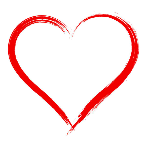 Vector Heart shape frame with brush painting isolated on white background