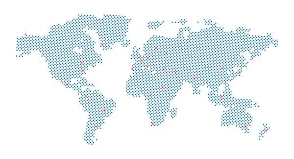 Carte du monde vectorielle avec point et majuscule isolé sur blanc — Image vectorielle