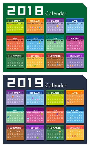 Anno Vettoriale Dello Sfondo Del Calendario 2018 2019 — Vettoriale Stock