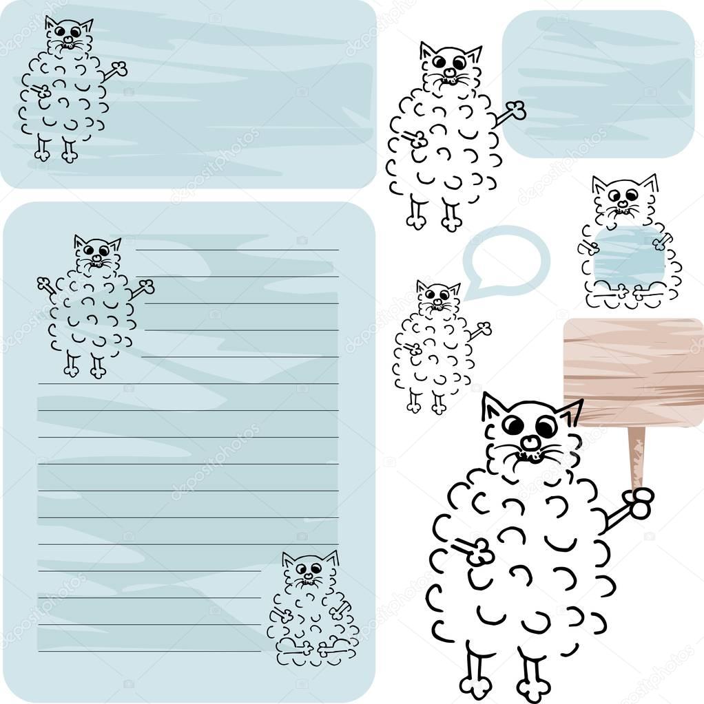 Cute fluffy cats. Cat with Nameplate. Hand drawn illustration with place for your text