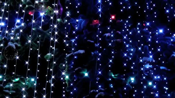Χριστουγεννιάτικα Φωτάκια Που Αναβοσβήνουν Νύχτα — Αρχείο Βίντεο