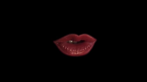 Χείλη Γκρο Πλαν Μαύρο Φόντο — Αρχείο Βίντεο