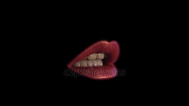 Lips Close Black Background — Stock Video