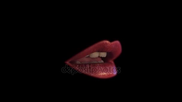 Κόκκινα Χείλη Κοντινό Μαύρο Φόντο — Αρχείο Βίντεο