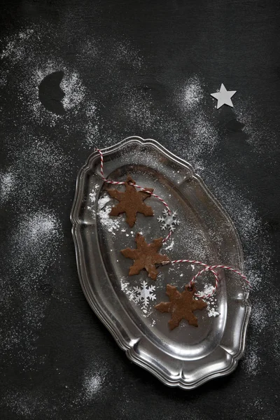 Blick Von Oben Auf Selbst Gebackene Lebkuchen Form Von Schneeflocken — Stockfoto