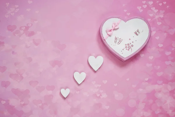 Top View Gift Box Form Heart Pink Paper Background Concept — Stock Photo, Image