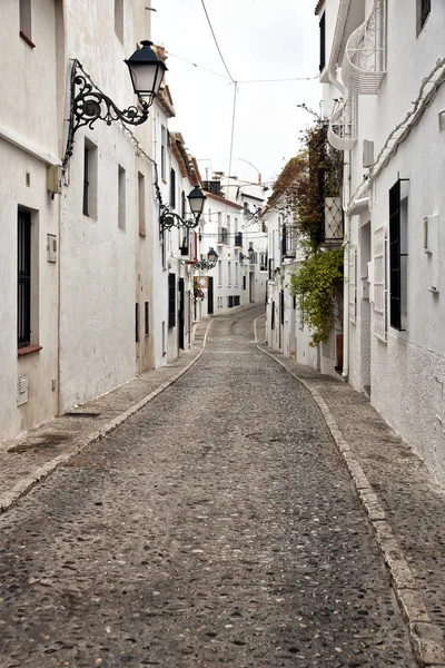 streets with White houses of beautiful old town Altea in the Costa Blanca of Spain.