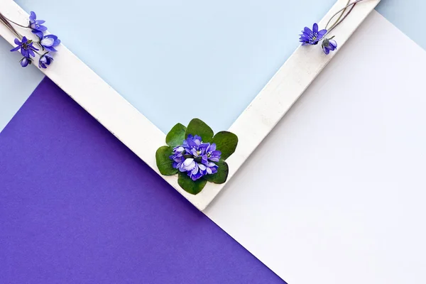 Grußkarte Mit Blauen Blumen Und Zwei Weißen Tauben — Stockfoto