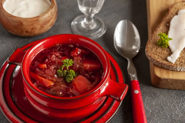 Tradicional Caseiro Russo Beterraba Sopa Borscht — Fotografia de Stock