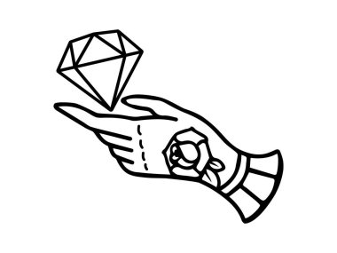 Geleneksel dövme çiçek eski okul dövme stil gül yandan mürekkep ve elmas