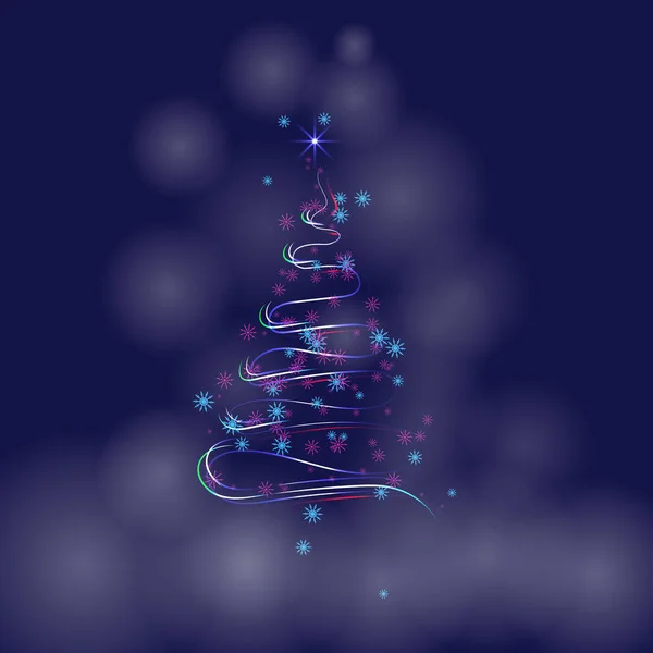 Guirnalda de Navidad en forma de estrella del árbol de Navidad y un baile redondo de copos de nieve — Vector de stock