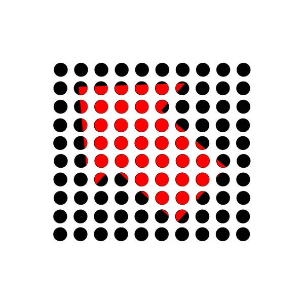 Flecha roja cubierta de círculos negros perforados — Vector de stock
