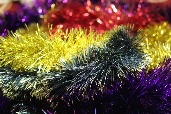 Garlands Colorful New Year Backgrounds Festive Tinsel Garlands Different Colors — ストック写真