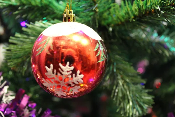 Christmas Tree Shiny Decorations Toys New Year Holiday Photo Christmas — Stock Photo, Image