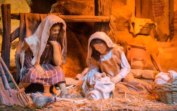 Різдво creche з Йосип і Марія — стокове фото