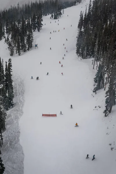Kayakçı ve snowboard düşkünleri Whistler Blackcomb yamaç aşağı gidiyor 