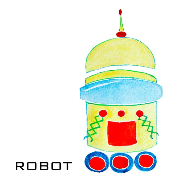 Карикатурный акварельный робот для детей. Красочные изолированные объекты на белом фоне — стоковое фото