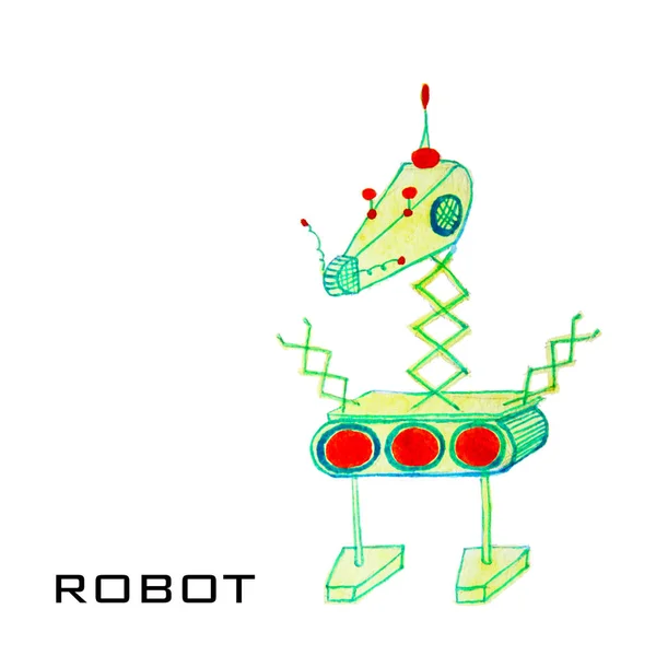 Çizgi film çocuklar için suluboya robot. Beyaz arka plan üzerinde renkli izole nesneleri — Stok fotoğraf