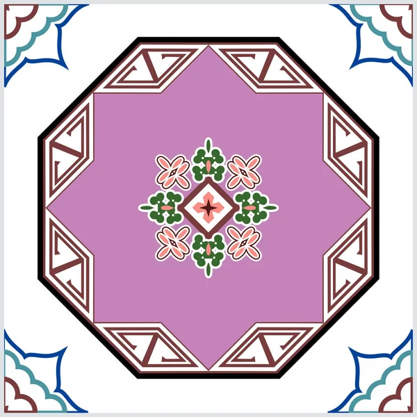Os azulejos tradicionais de Portugal inspiraram um padrão sem costura para o design de cerâmica para paredes e pisos. O octógono lilás com padrão geométrico e floral. Ilustração vetorial . —  Vetores de Stock