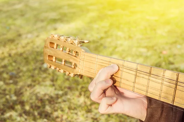 Musiker mit Gitarre im Grassommer — Stockfoto