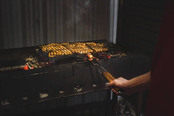 Meat Fried Grill Open Fire — Stock Photo, Image