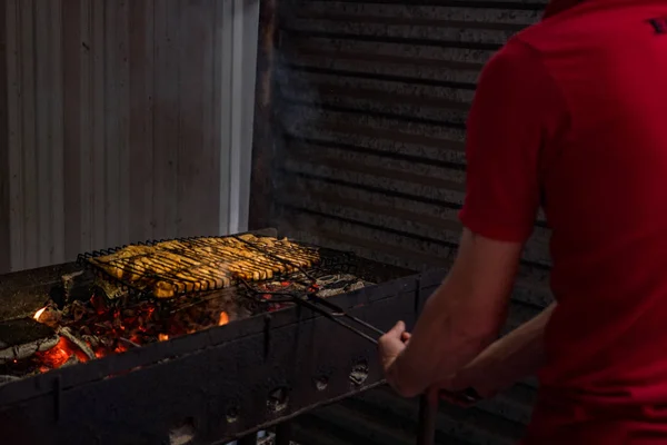 Meat Fried Grill Open Fire — Stock Photo, Image