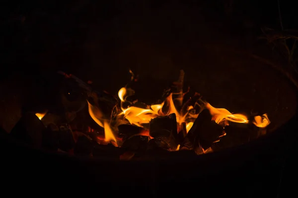 Feuer Beim Grillen Bei Einer Wanderung Außerhalb Der Stadt Wald — Stockfoto