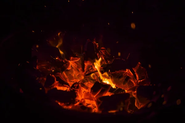 Fuego Ardiendo Una Barbacoa Una Caminata Fuera Ciudad Bosque — Foto de Stock