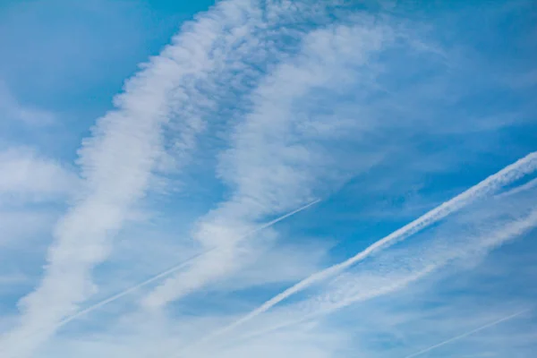 Beautiful sky with stripes from a flying airplane