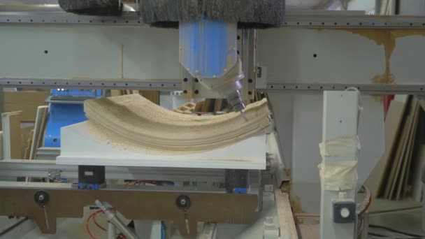Eine Große Holzbearbeitungsmaschine Bohrt Löcher Ein Holzprodukt Elektronische Steuerung Technologische — Stockvideo